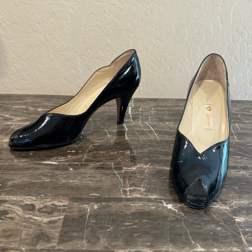 Vintage Gucci Patent Leather Peep Toe Pumps